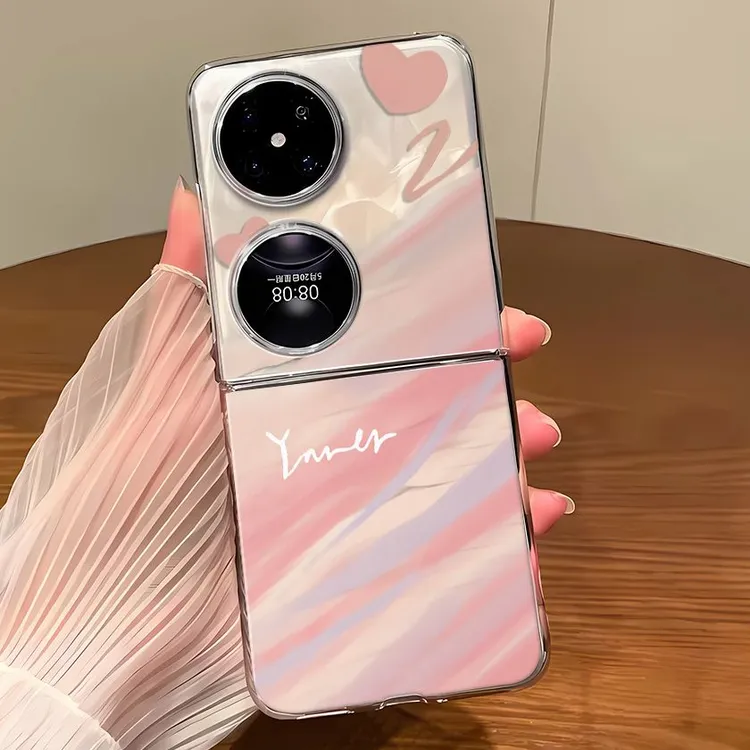 炫彩爱心适用华为pocket2手机壳可爱p50pocket透明三星zflip5防摔