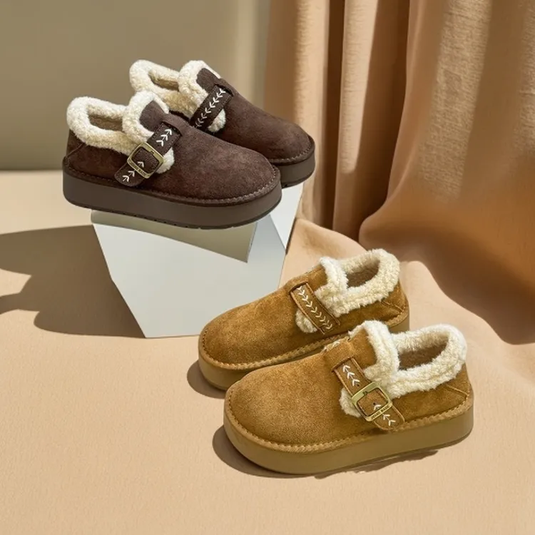 新款真皮保暖厚棉增高多巴胺博肯女鞋时尚软底百搭款棉鞋加绒冬季