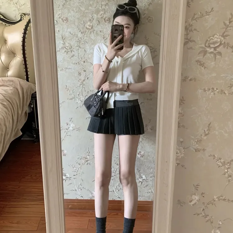 辣妹春夏短裙性感休闲风ol时尚套装甜美风学院风显瘦小个子白色