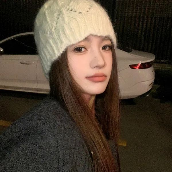 花边时髦针织毛线帽子女ins韩系冷帽秋冬新款包头帽含羊毛瓜皮帽