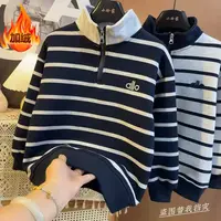 【加绒】超洋气立领条纹设计潮酷中大童休闲上衣拉链百搭卫衣S9596