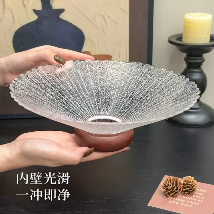 水果盘客厅高级感玻璃果盘简约零食水果盘糖果盘创意冰花纹水果盘