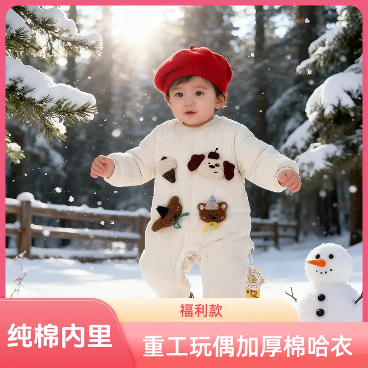 升级款加厚哈衣婴儿爬服可爱韩版外出服秋冬款