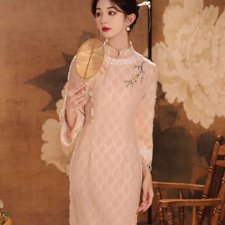 【风清余】2025春款新出炉一款三色新中式国风清新优雅中长袖旗袍