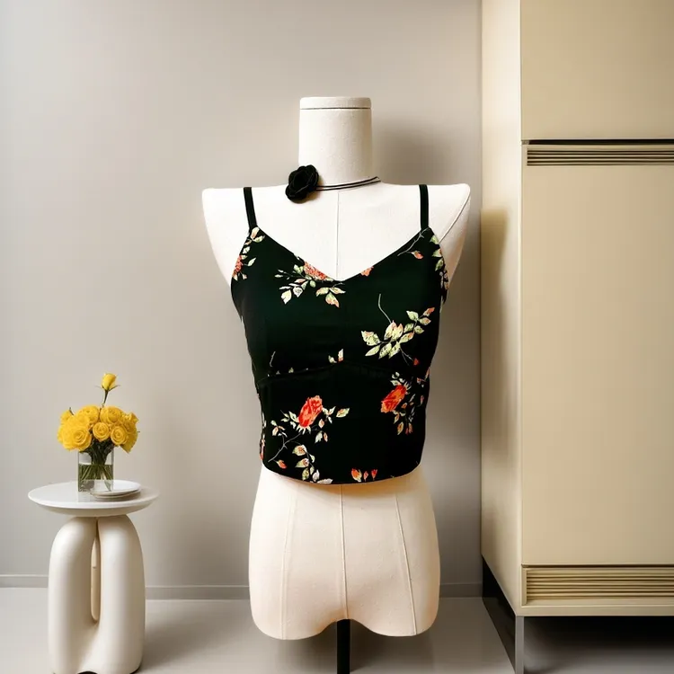 时尚碎花吊带背心女内搭上衣修身打底显瘦外穿美背文胸一体带胸垫