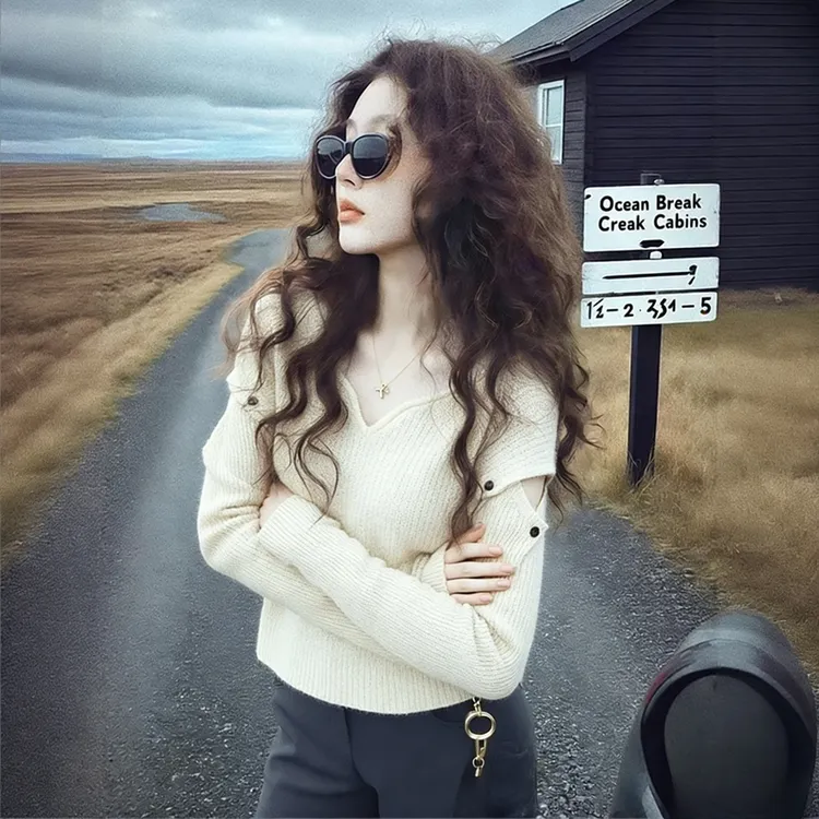 冬季韩里韩气穿搭轻奢高级感巨好看洋气减龄小众不撞款米白针织衫