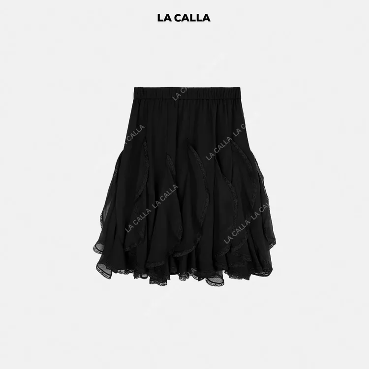 LA CALLA仙女裙设计师简约不规则复古褶皱半裙OY1669