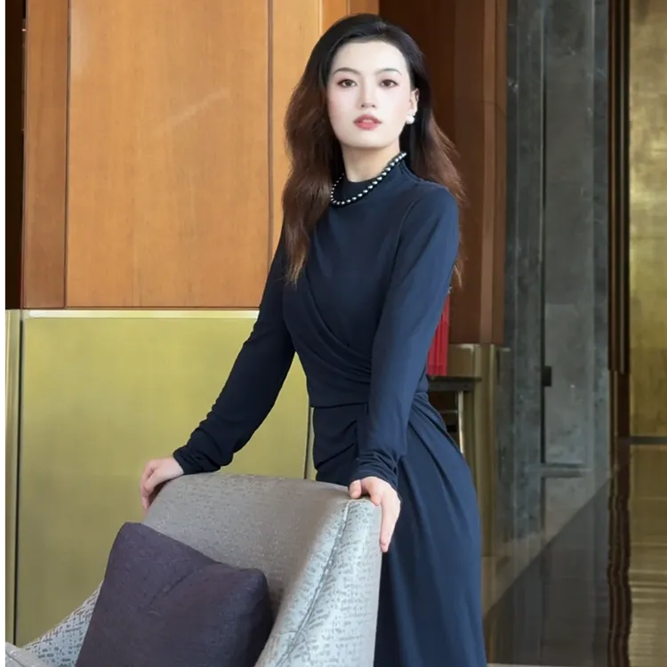 【NNC】流动的砂-蛋白连衣裙 柔软褶皱修身长裙-3016款