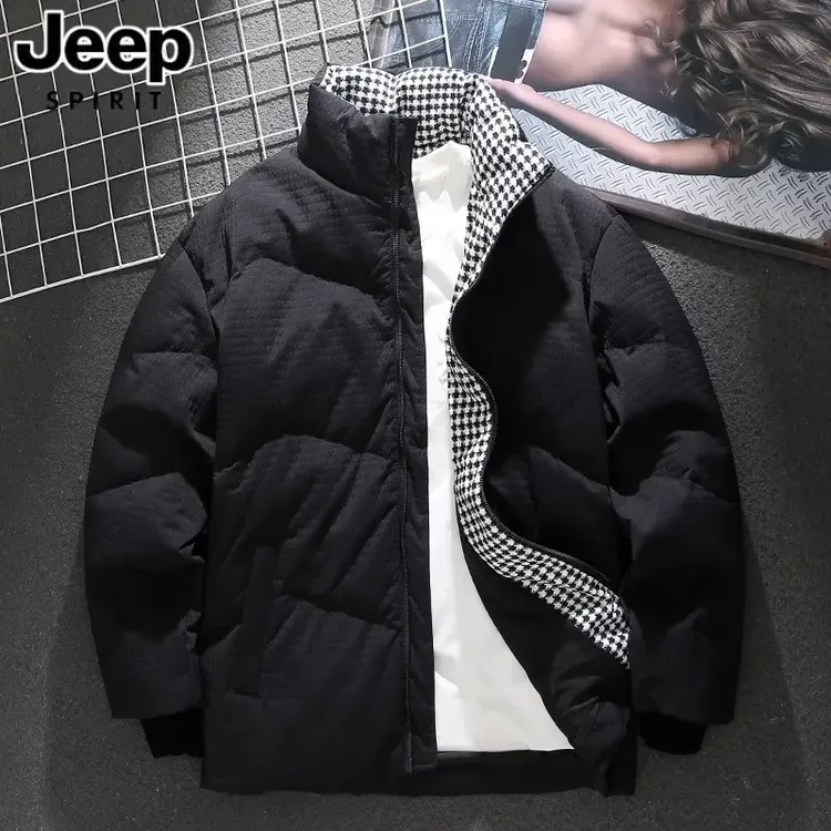 JEEP吉普男生立领加厚宽松羽绒服冬季款男士潮流拼色保暖休闲外套