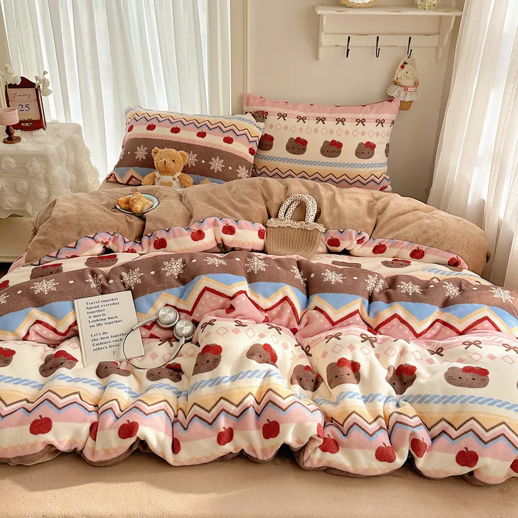 A类ins圣诞限定加厚牛奶绒四件套冬季双面绒被套罩床上毛绒床单笠