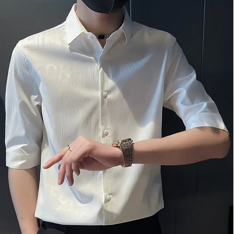 WICESANT乌茨森特七分袖男士衬衫短袖夏季2025新款上衣衬衣男款