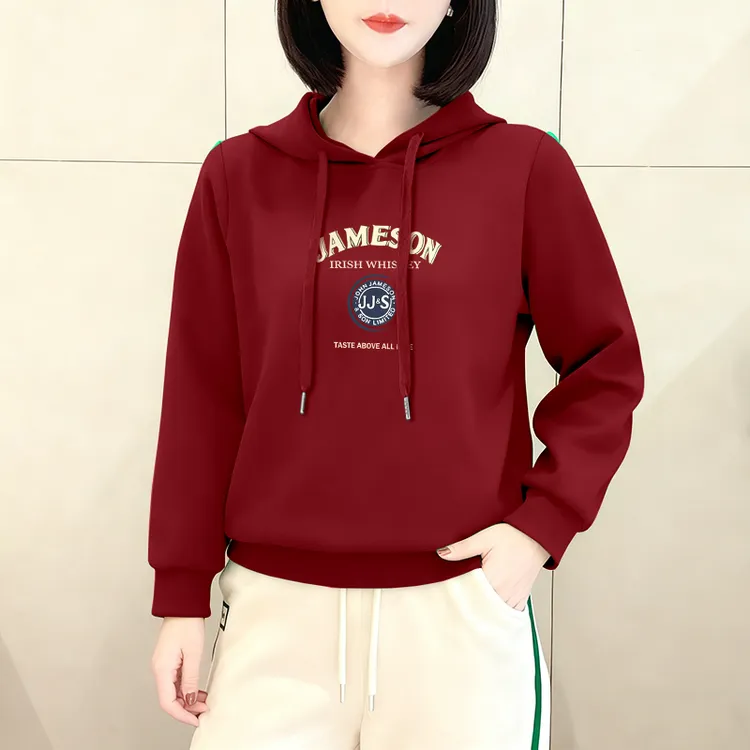 长袖女士秋冬新款连帽中年妈妈时尚卫衣洋气宽松加绒加厚上衣外套