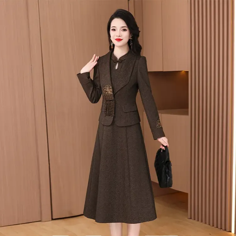 拉夏贝尔喜婆婆婚宴装旗袍连衣裙女2025新款早春气质高端两件套装