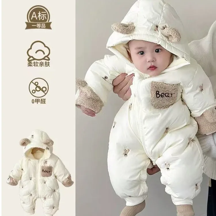 婴儿连体衣加绒加厚冬季外出服宝宝衣服冬装棉衣爬服外出服