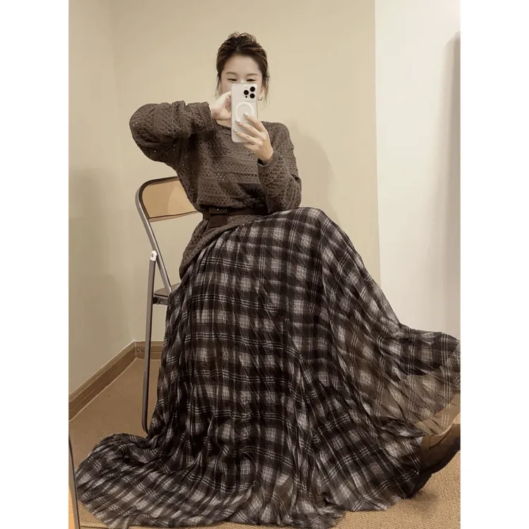 【老钱风-复古格子裙】气质格子大摆裙女宽松遮肉显瘦百搭半身裙