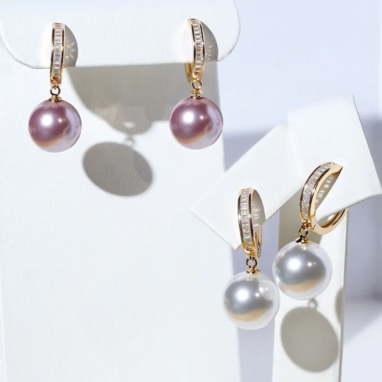 925银耳饰 S925银长方锆金色12MM法式小众简约精致复古耳圈耳扣