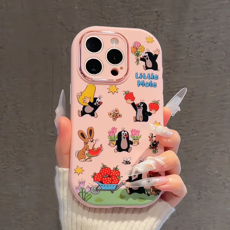 适用苹果15金属小胖妹Phone16手机壳华为p60可爱水果鼹鼠新款小众
