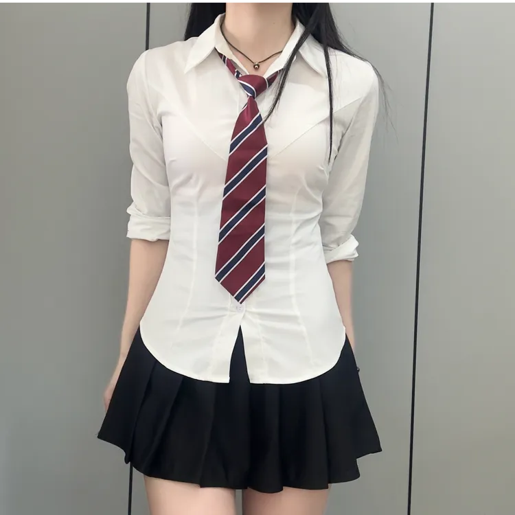 【辣妹衬衫】JK收腰衬衫显瘦紧身学院风学生套装长短袖春夏纯欲女