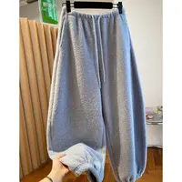 P0657高级感灰色毛茸茸裤子女冬季款宽松休闲百搭摇粒绒束脚卫裤