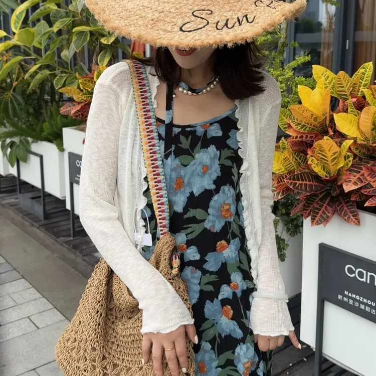 防晒针织开衫女外套2025夏季新款荷叶边设计感小众显瘦长袖上衣
