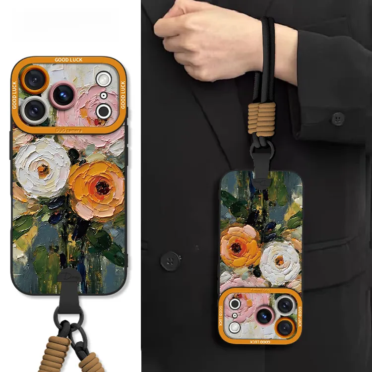 适用苹果17promax手机壳油彩斓花iphone16pro创意高级15pm保护套