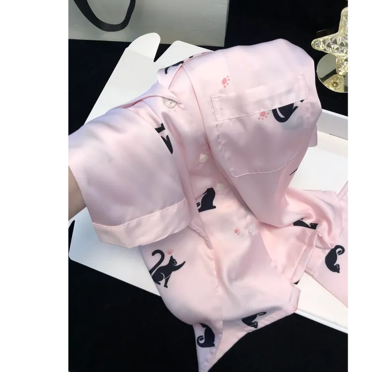 露丝同款可爱小猫冰丝睡衣女夏季2025新款宽松可外穿短袖短裤睡衣