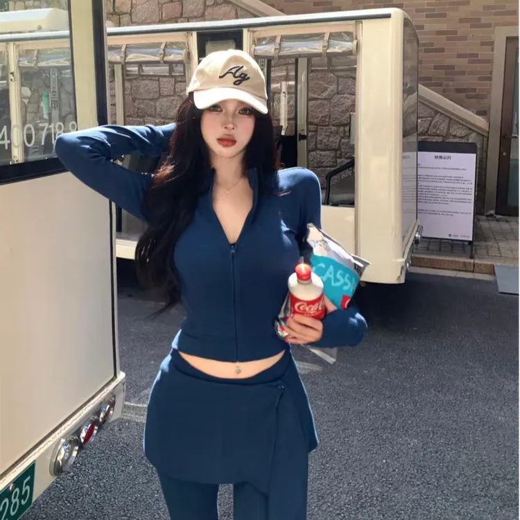 韩系穿搭一整套女秋设计感洋气辣妹显瘦长袖开衫上衣阔腿裤两件套