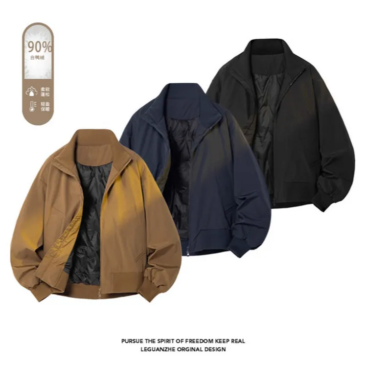 羽绒加棉加厚男女美式复古飞行夹克四季运动宽松休闲上衣外套百搭