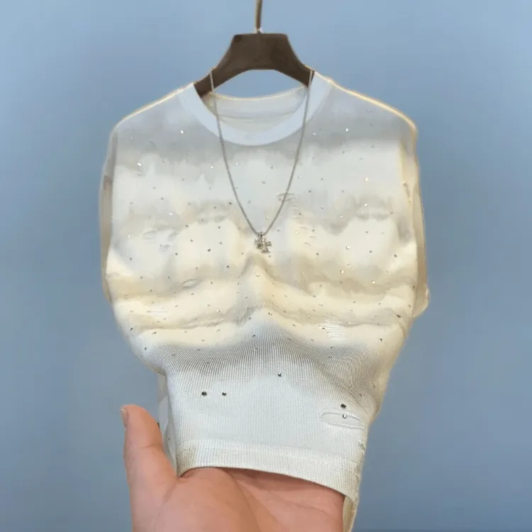 夏季圆领 潮流轻奢烫钻T恤宽松感设计高定简约时尚百搭男女同款 