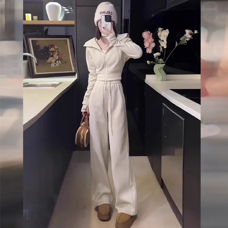 休闲运动套装春秋季2025新款高级感开衫显瘦连帽卫衣高腰裤两件套