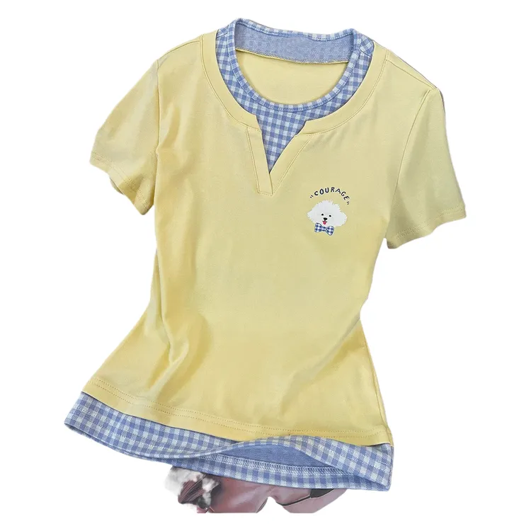 男士夏季韩系风尚简洁自在修身似两件休闲短袖T恤夏装上衣夏日款