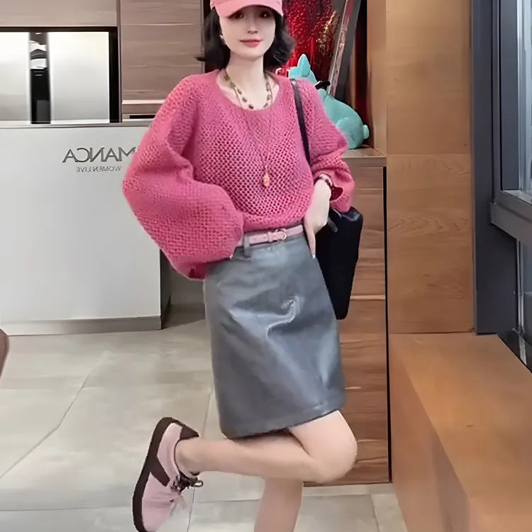 秋季韩系减龄一整套时尚半身裙女巨好看的慵懒风紫色针织衫两件套