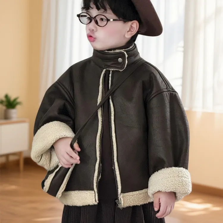 男童外套皮衣加绒加厚秋冬2025新款冬季夹克宝宝冬装保暖机车衣服