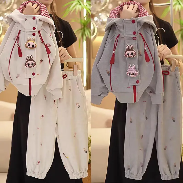 现货！卡通连帽卫衣卫裤套装2025开学秋女童长袖拉布布外套束脚裤