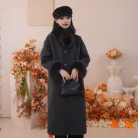 玖姿安娜蔻法式收腰中长羊毛双面呢气质大衣女2025新款KWFD11112