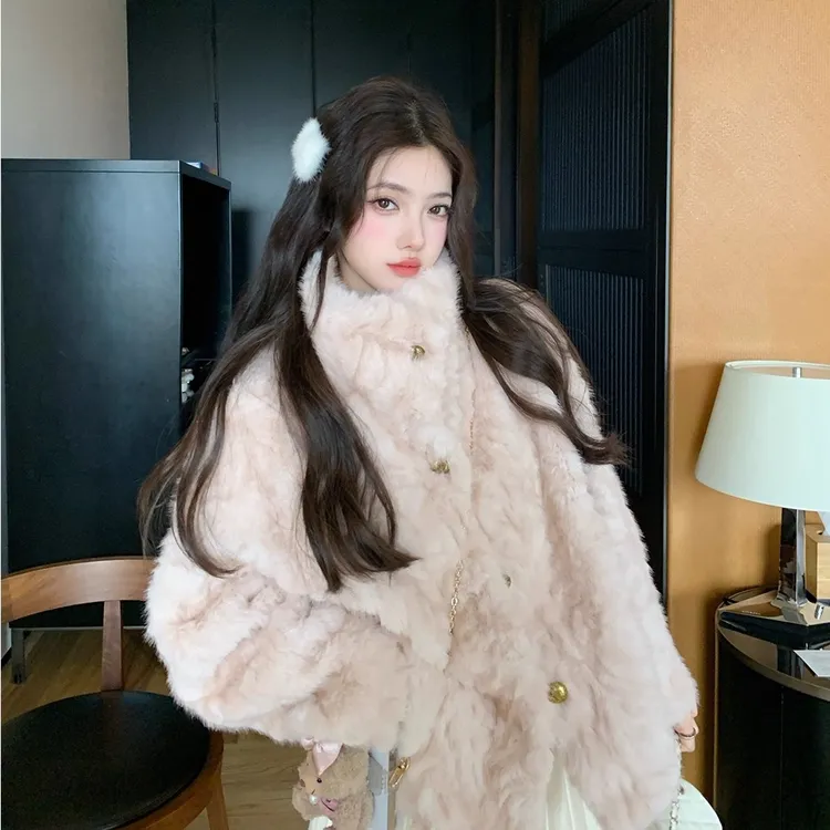 楚楚同款奥斯汀少女小湖羊翻领环保毛毛女仿羊毛皮毛一体毛毛外套