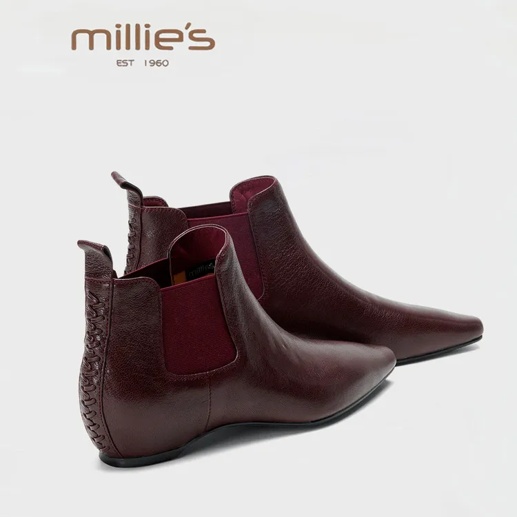 MILLIE'S/妙丽2025新款尖头短靴英伦风切尔西靴鞋时尚潮流时装靴