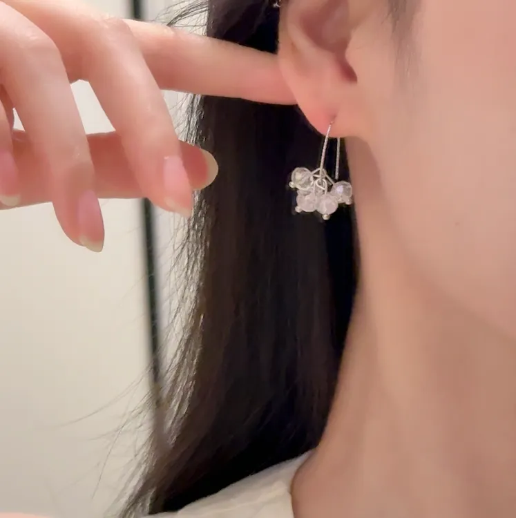 合金树脂耳饰 小众高级感葡萄珠珠耳钩时尚气质百搭冷淡风耳环