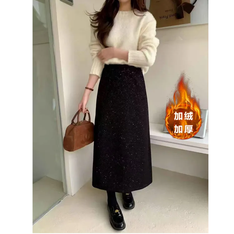 【3个长度加厚】网红半身裙气质时尚开叉秋冬显瘦百搭中长款高腰