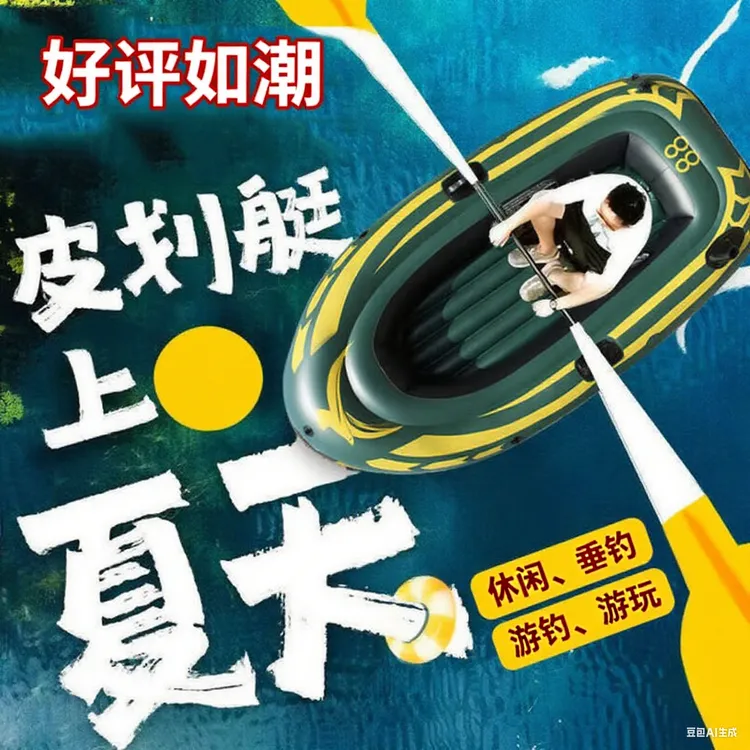 先征者加厚便携皮划艇耐磨充气船钓鱼船路亚艇漂流冲浪2-3人专用