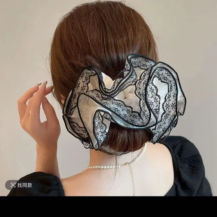 原创设发饰弹簧夹超仙绑发发绳复古发圈头饰抓夹网纱甜美时尚饰品