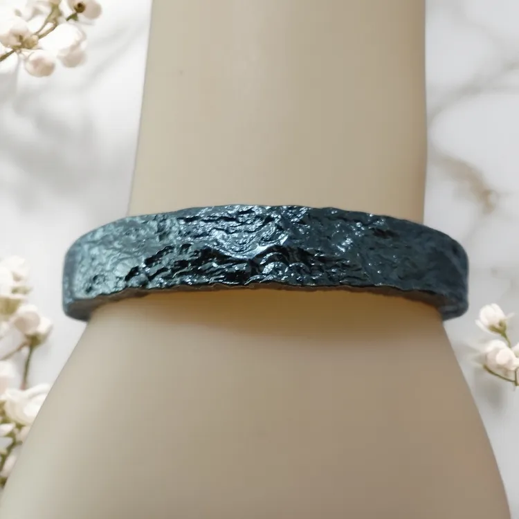 足银手镯 《墨岩流霜》陨石纹纯手工原创设计民族风复古古风银制