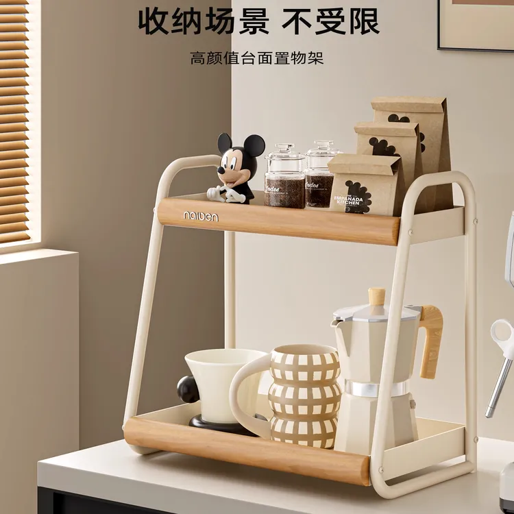 日式原木风调料品置物架厨房多层家用多功能台面调味料罐收纳架子