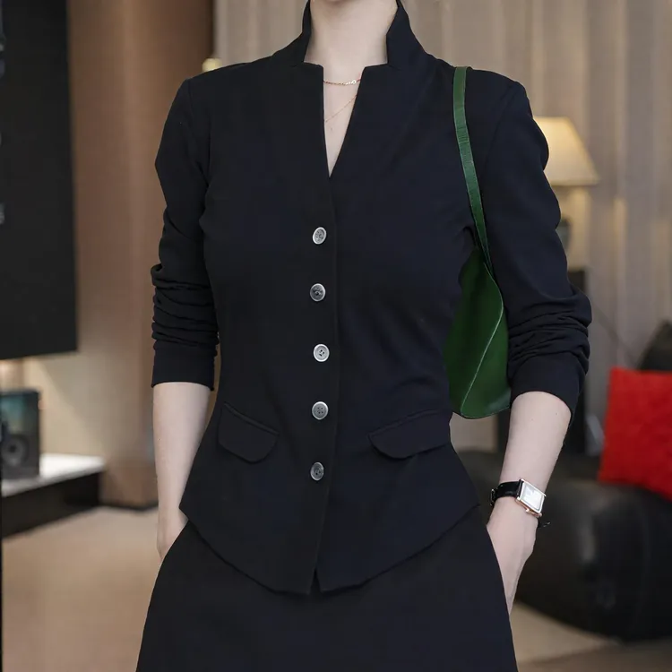 秋季高级设计感螺纹长袖小西装女装2025休闲百搭修身显瘦衬衫上衣