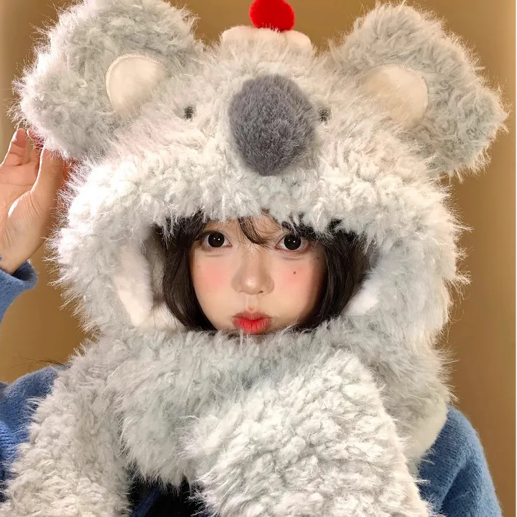 可爱蛋糕考拉围巾手套帽子冬天毛茸茸女加厚加绒保暖防寒三件套