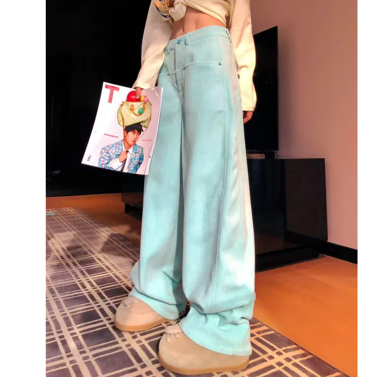 婉君【蒂芙尼蓝调】韩系减龄休闲裤女早秋宽松阔腿长裤LWJ25C3K2987