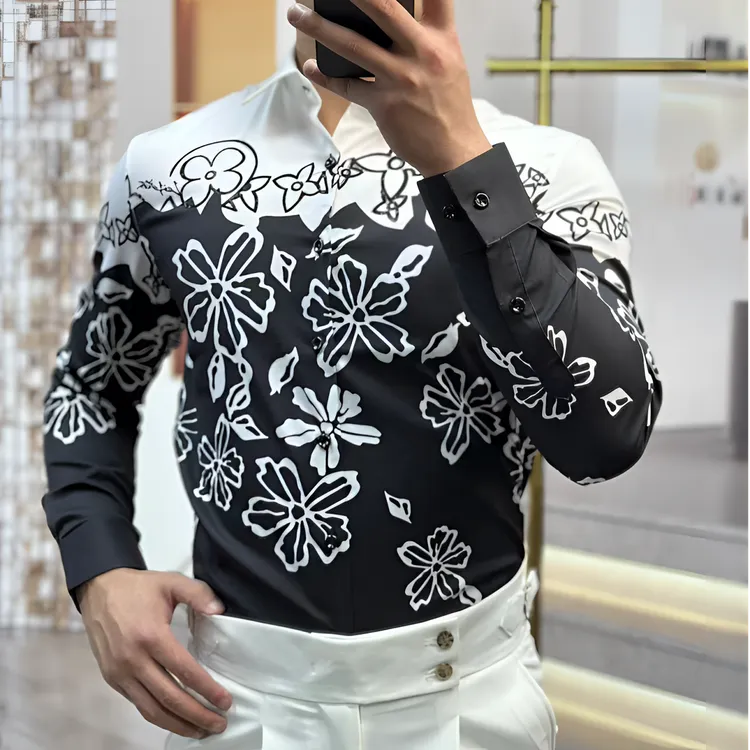 2025名堂甄选新款免烫弹力品质时尚休闲印花烫钻春长袖衬衣52692