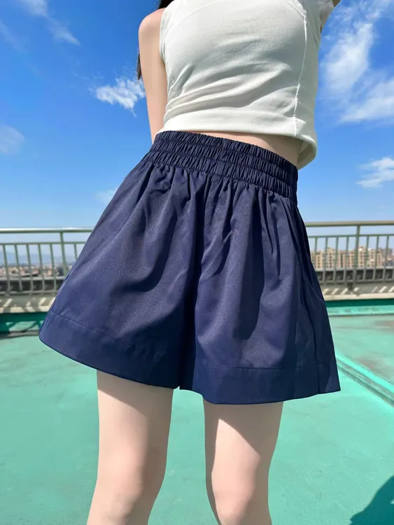 高腰中腰休闲风夏季阔腿裤短裤裤子运动韩版松紧腰时尚大码