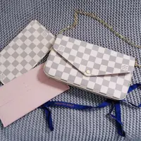 95新 LouisVuitton/路易威登 7姐专场/白棋盘三合一链条包