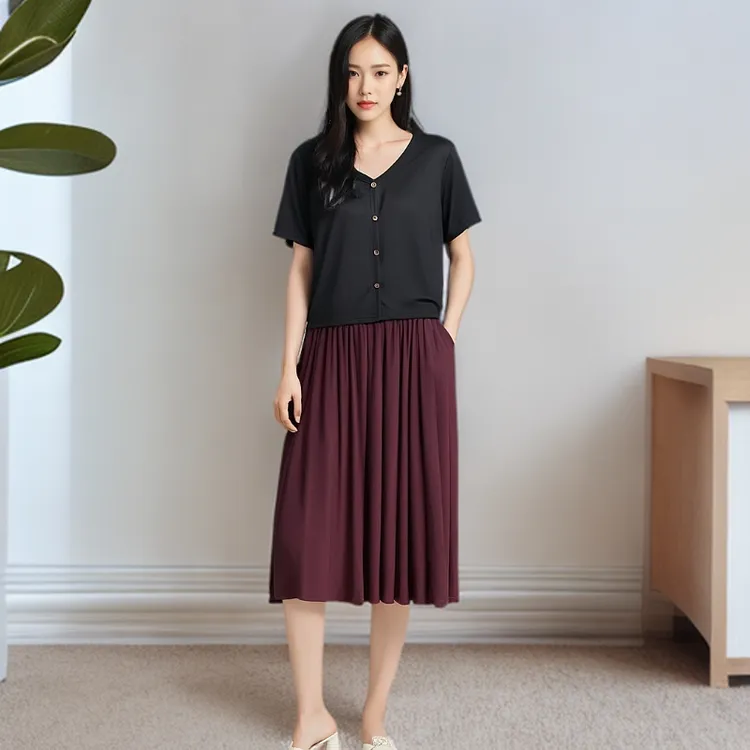 夏季新款品质舒适气质中长款半身裙松紧腰多种碎花图案可选